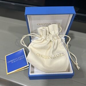Christian James Drawstring Jewelry Pouch in Cream with Blue Box